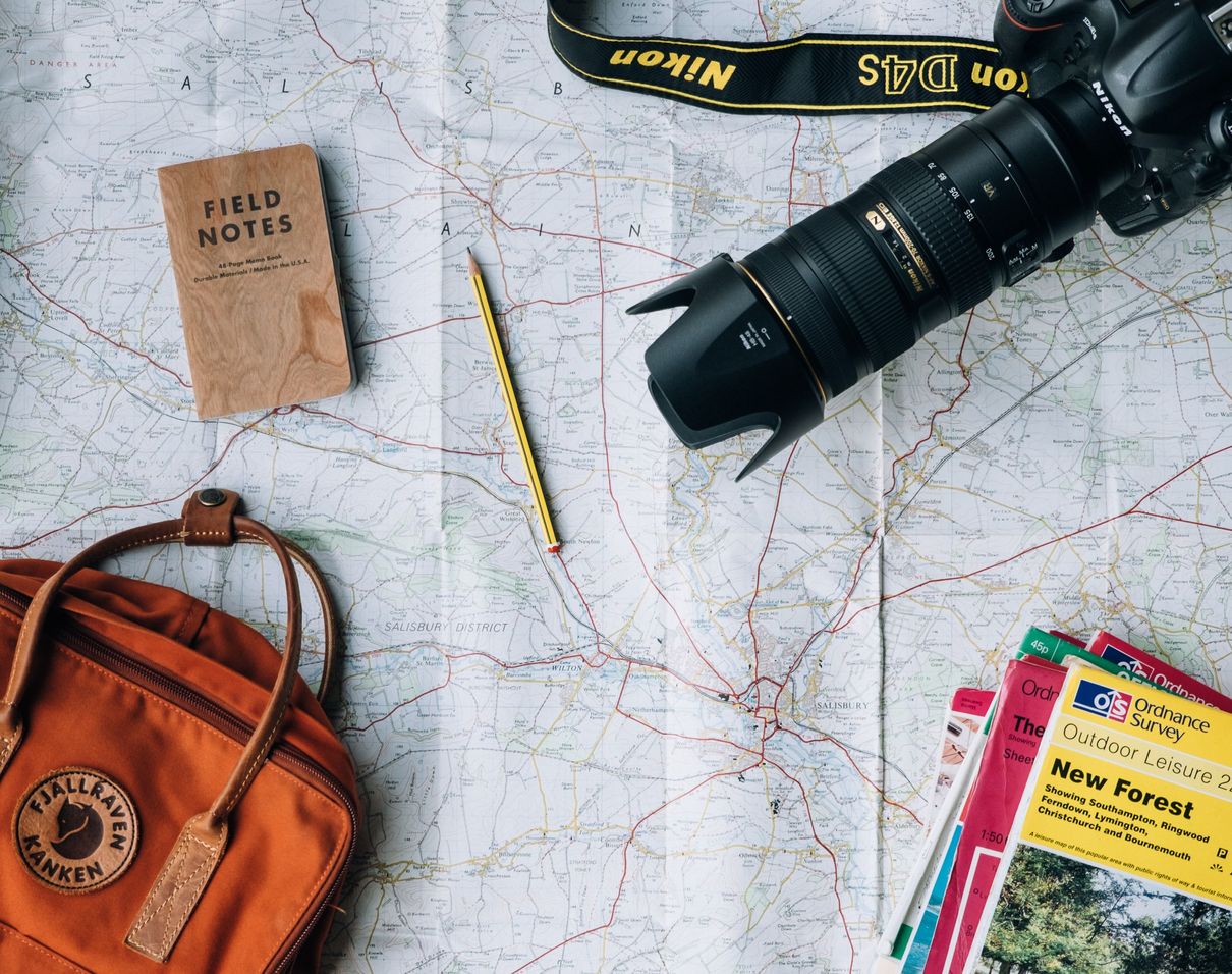 Picture of a map with a camera on it